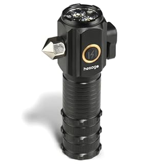 Hesago TactiBeam - Lampe Torche Tactique Ultra-Puissante 1300 lumens - Brise-vitre d'urgence - Autodéfense - Rechargeable USB-C - Socle Magnétique - Coupe-ceinture de Sécurité - Mode Stroboscopique