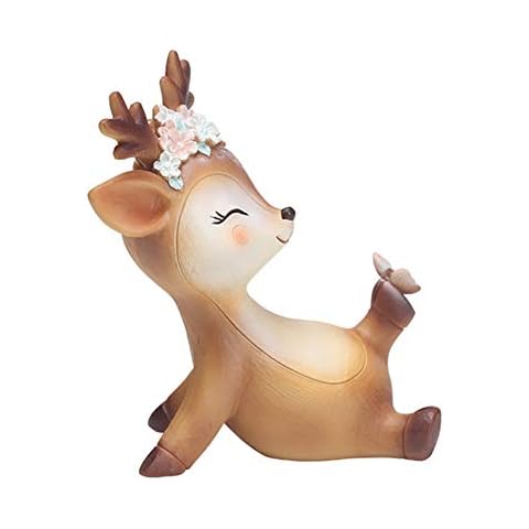 KEYUM Deer Cake Topper Decor 3.9", Cute Resin Fawn Doe Figurines Toys Woodland Animal Deer Ornament Home&Party Decor for Baby Shower Birthday Wedding(Naughty) Cover