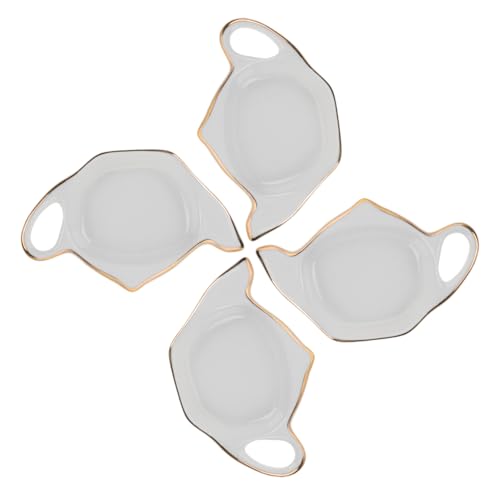Zerodeko 4Pcs Teapot Shaped Tea Bag Coasters with Golden Edging Decorative Seasoning Dish for Snacks Stylish Tea Holder to Keep Table Clean and Organized