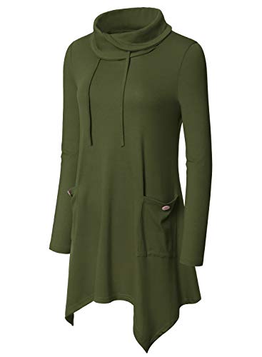 Image of Bulotus Womens Sweaters 2025 Winter Cowl Neck Long Asymmetrical Tunic Sweaters for Leggings Holiday Vacation Tops