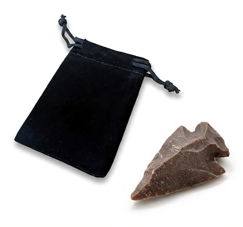 Pointe de flèche en silex - Pointe de flèche en pierre avec sac en velours - Reproduction ancienne pointe de lance préhistorique, néolithique, âge de...