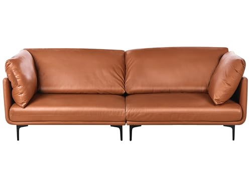 Beliani Canapé 3 Places Rembourré en Cuir Vegan et Pieds Métal Marron Doré Revsnes