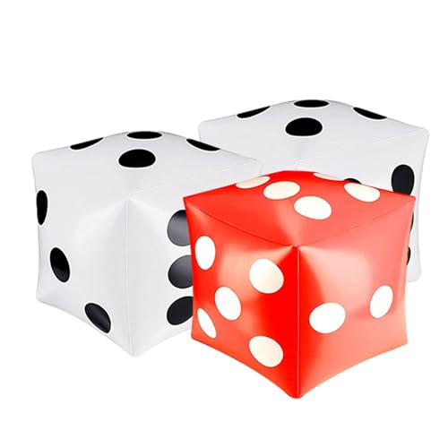 2 juguetes inflables gigantes blancos y 1 rojo, dados grandes para juegos de fiesta, favores en la piscina, 30 cm