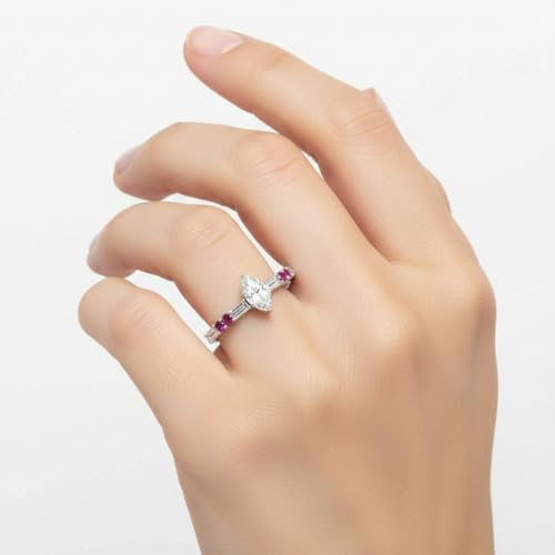 Image of 925 Sterling Silver Marquise Cut Simulated Diamond Vintage Classic Engagement Ring Wedding Band Matching Jewelry for Women, Promise Ring Set US Size 4-12