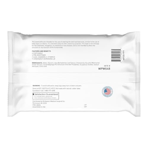 Image of McKesson Washcloth Wipes, Unscented, 48 ct | Disposable Wet Wipes for Adults, Fragrance-Free, Paraben-Free, No-Rinse Formula