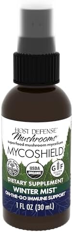 Host Defense MycoShield Throat Spray - Immune Health Support - Dietary Mushroom Supplement with Chaga, Reishi, Turkey Tail & More - On-The-Go Immune Support - Winter Mist, 1 fl oz (71 Servings)*