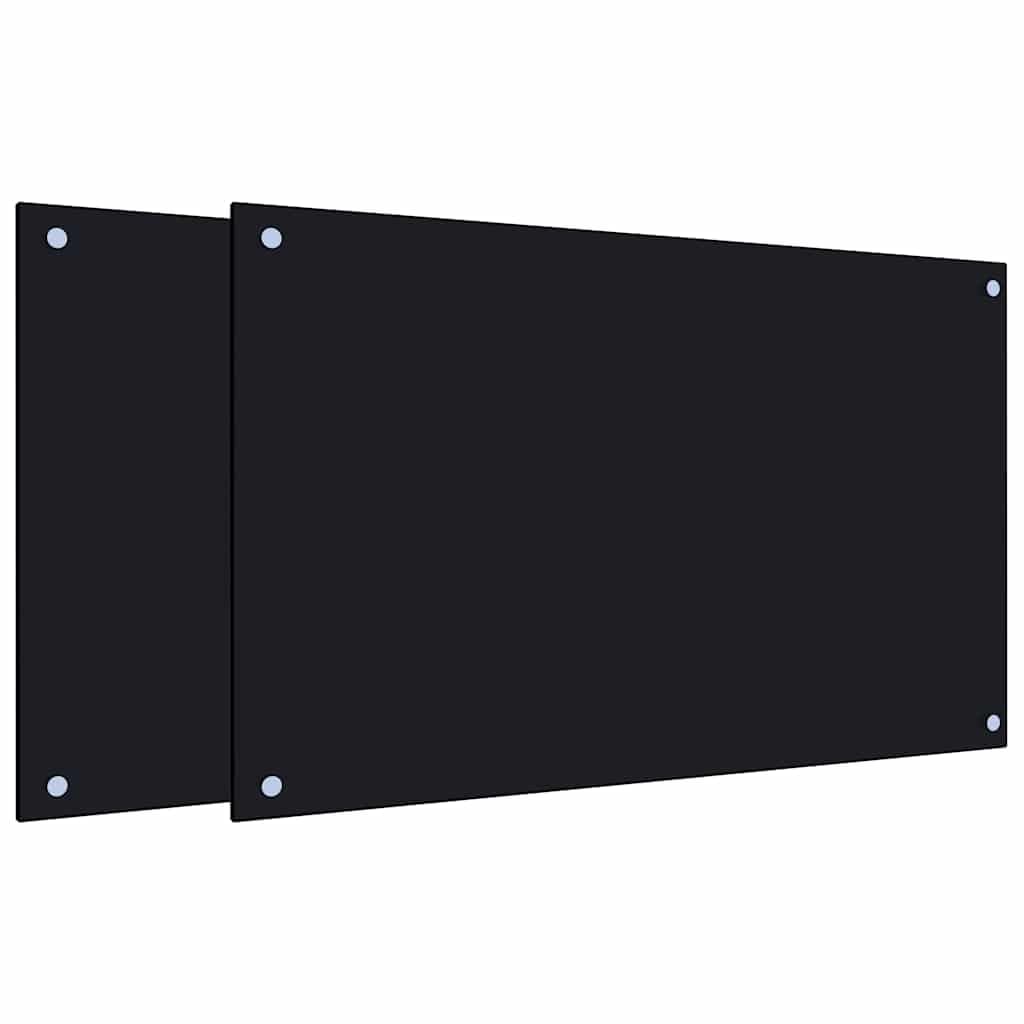 Ścianki kuchenne 2 szt. czarne 80 x 50 cm szkło hartowane 6 mm ochrona przed pryskaniem ściana kuchenna łatwa do czyszczenia z akcesoriami montażowymi do gotowania, pieczenia, smażenia i gospodarstwa