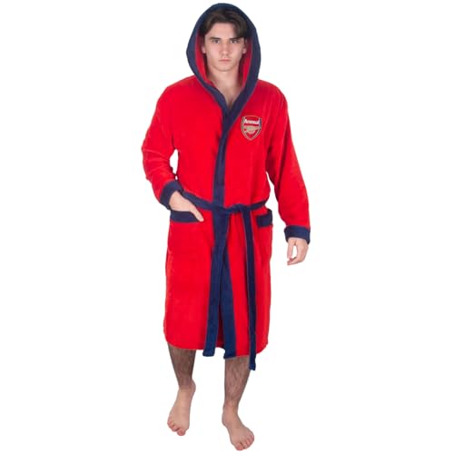 Arsenal FC Official Gift Mens Hooded Fleece Dressing Gown Robe Red Medium