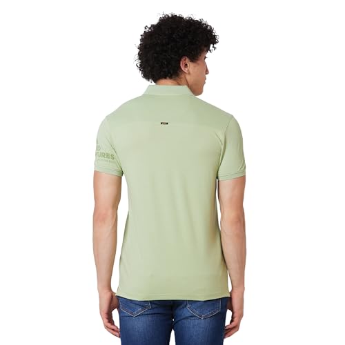Image of Spykar Men's Slim Fit Ribbed Collar Half Sleeve Solid Casual T-Shirt