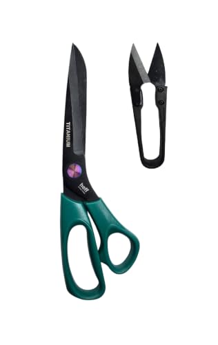 Image of Heff Heavy Titanium Tailor Fabric Scissors, Green Handle, Professional Cloth Cutting Tool, 10 Inches