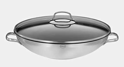 Rosle Stainless Steel Wok Pan with Non-Stick Coating and Glass Lid 142-inch