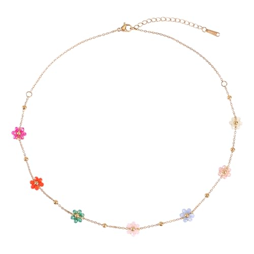 Mikovivi Collar de Cuentas de Flores, 40+5 cm Gargantilla Cuentas con Margaritas Collares Ajustables Moda Gargantilla Colorida y Bonita para Mujer