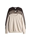 THE SET Mujeres Pack de 3 Sudaderas de Cuello Redondo de Corte Holgado Chocolate Brown/Taupe Brown/Cream M
