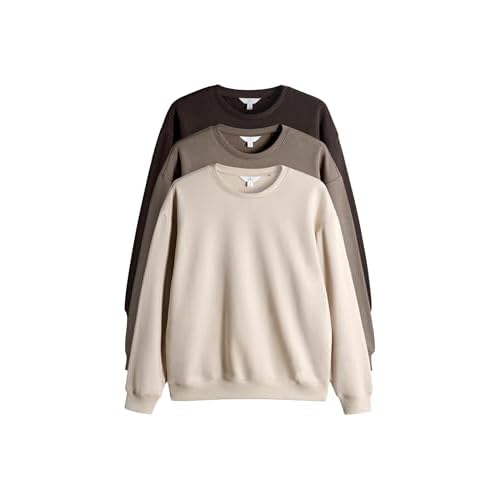 THE SET Damen t Relaxed Fit Sweatshirts mit Rundhalsausschnitt, 3er-Pack Chocolate Brown/Taupe Brown/Cream M