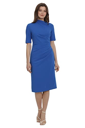 Image of Maggy London Women's Maggy London Women's Dresses Side Pleat Dress with Asymmetric Neck and Elbow Sleeves
