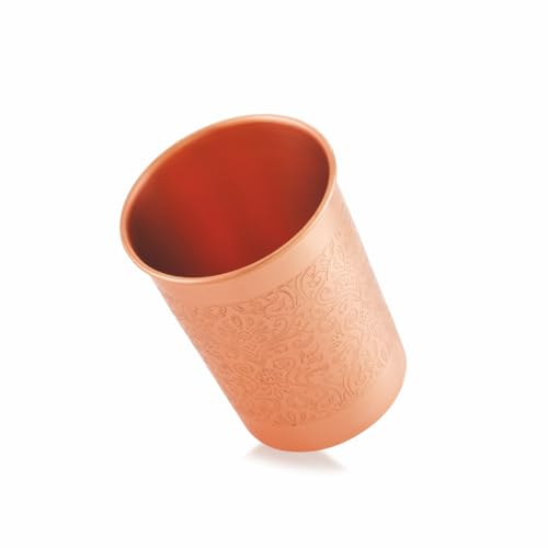 Image of Pure Copper Glasses Embossed Water Glass Pure Tamba Glass for Drinking & Serving Water Tumbler-285 ML
