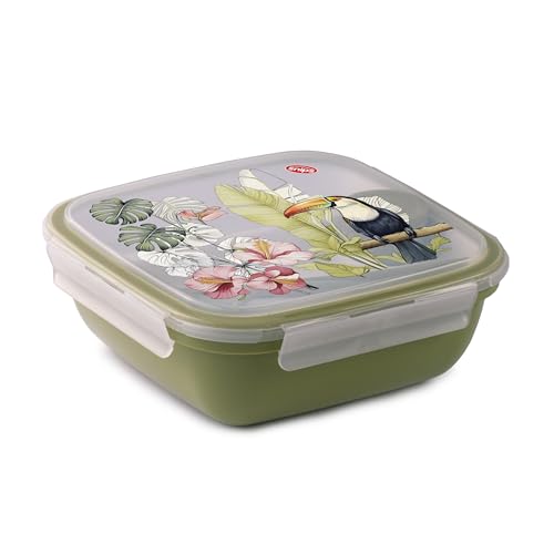 Snips, Fresh Lunch Box Quadrato, Decoro Tucano, Coperchio con 4 Chiusure di Sicurezza, Guarnizione Salva Freschezza, 1.50 LT, 21 x 21 x 8 cm, Made in Italy