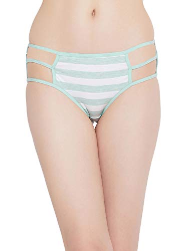 Image of Clovia Women's Cotton Mid Waist Striped Hipster Panty with Cage Sides