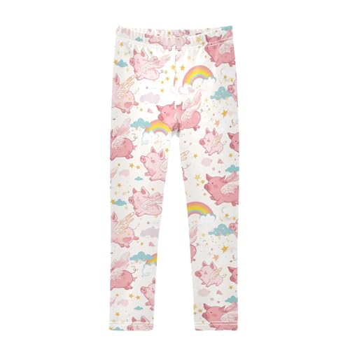 Wusikd Pink Piglets Wings Girls' Leggings Toddler Doodles Flying Clouds Kids Yoga Pants Dance Active Tights 4T