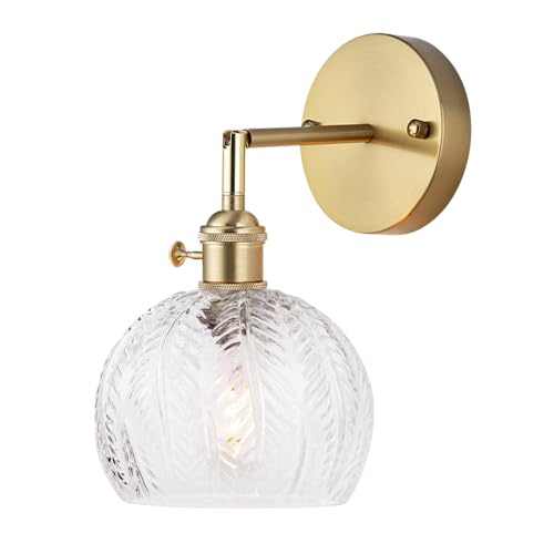 Image of Cerdeco Vintage Wall Sconce with Transparent Leaf Glass Shade,180Adjustable Arm and Golden Base,Modern Indoor Wall Light Lighting for Bedroom