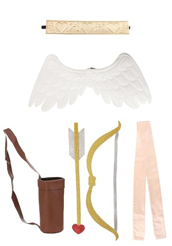 Fun Costumes Valentines Day Cupid Costume Accessory Kit - Includes Satin Sash Adjustable Wings Embossed Headband and Faux Leather Quiver - Standard - Multicolor
