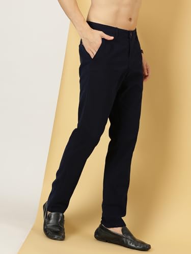 Image of Thomas Scott Men's | Solid | Light Weight | Breathable Fabric | 4 Pockets | Mid Rise | Slim Fit | 100% Cotton | Button Waist | Chino Trouser | Pants