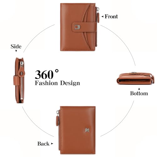 Image of Small Wallets for Women Vegan Leather Bifold Card Holder with Zipper Pocket