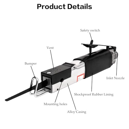 Ftgear Air Powered Body Saw, Mini Reciprocating Saw With 6Pcs 18T, 24T, 32T Saw Blades, Lightweight And High Efficiency Cutting Pneumatic Body Saw For Metal Cutting thumb #2