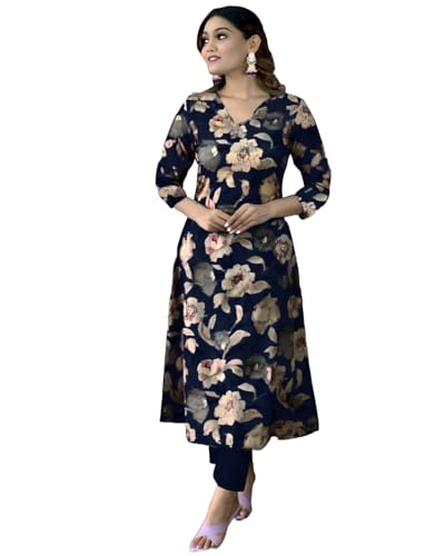 Image of GoSriKi Women's Cotton Blend Printed Kurta with Pant
