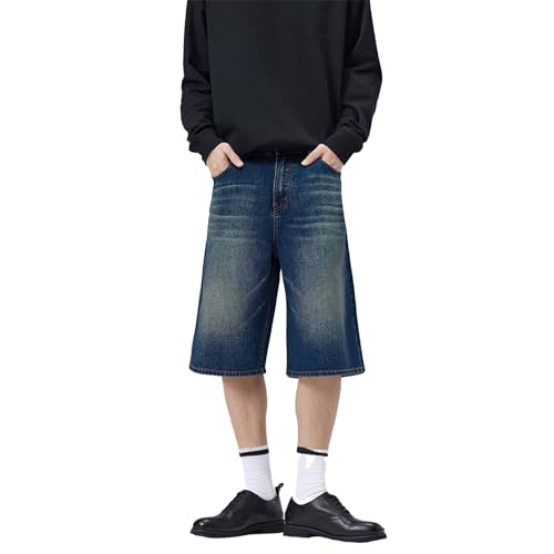 Short en jean homme 3/4 baggy en coton stretch ample style streetwear uni