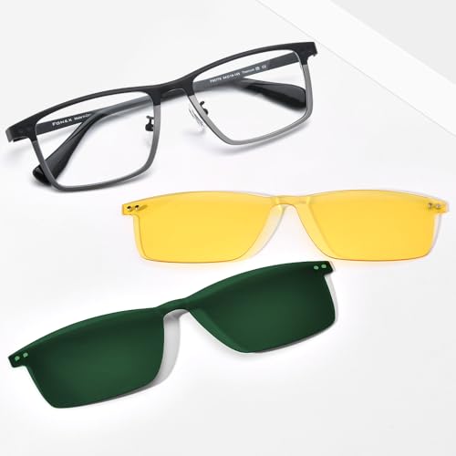 Image of FONEX Pure Titanium Glasses Frame Men Square Magnet Clip On Eyeglasses with Polarized Lens