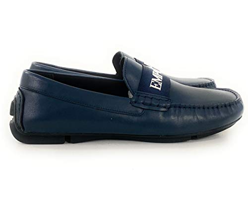 Emporio Armani - Mocas�n de Piel con Logotipo en Contraste Azul Size: 45 EU