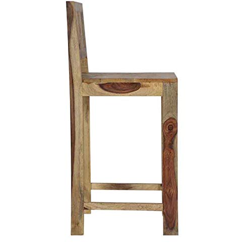 Image of OGESTA Solid Sheesham Wood Bar Chair for Kitchen Island & Breakfast Counter | High Back Wooden Bar Stool with Cushioned Seat | Rustic Walnut Finish | Home Bar & Dining Counter Chair (style 13)