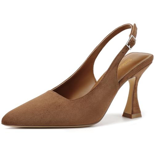 Image of Susanny Slingback Kitten Heels Elegant Dressy Pumps for Women Closed Pointy Toe Sexy Chunky High Heels Wedding Bride Prom Party Dress Shoes