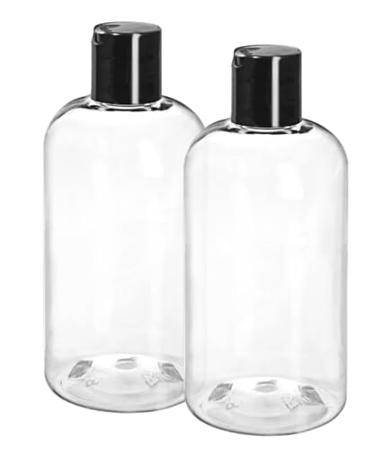 ljdeals 8 oz Clear Plastic Empty Bottles with Black Disc Top Caps, Squeezable Refillable Containers for Shampoo, Lotions, Cream and More, Pack of 2, BPA Free, Made in USA2
