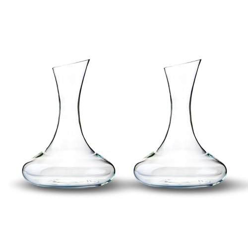 Katie Jayne 2-Pack 1.5L Mouth-Blown Glass Wine Decanters/Aerators | 21cm Carafes for Port with Wide Base | Wine Pourers with Flared Neck for Enhanced Flavour | Gift-Boxed Glassware Wine Accessories
