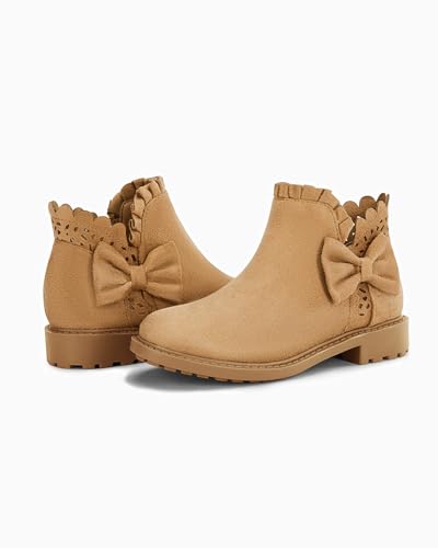 Coutgo Girls Bow Ankle Boots Ruffled Chunky Heel with Classic Side Zipper Dress Booties for Little Kids/Big Kids2