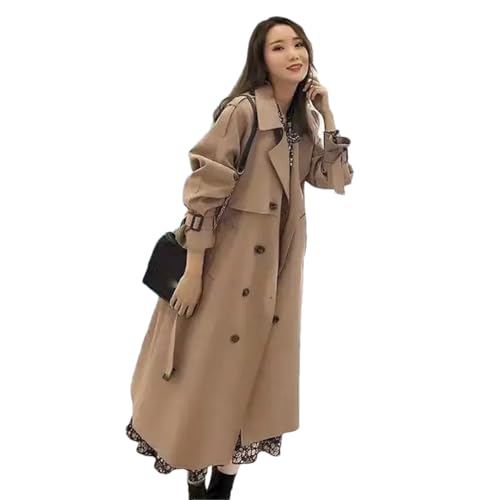 Women's Trench Coat Solid Color Double Breasted Lapel Long Sleeve Midi Office Coats with Belt
