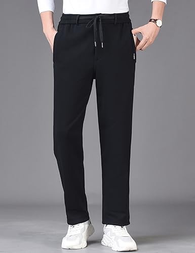 ZGZZ7 Men's Winter Loose Fleece Lined Sweatpants Zipper Fly Workout Jogger Pants4