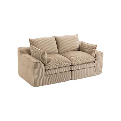 Sofá modular de pana caqui con núcleo de resorte premium 6