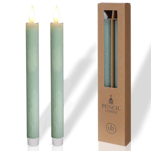 comforder Real Wax LED Taper Candle Electric -Flickering Candles Battery Operated (Set of 2), Electric Candles Flickering with Timer Function (Eucalyptus Green)