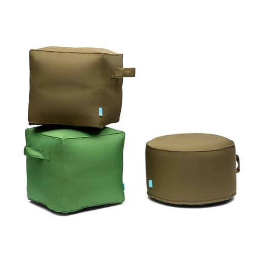 Image of QILLOWAY Inflatable Outdoor Ottoman for Patio, Water Resistant Pouf Cube 16 inch, Inflatable Foot Rest, Outdoor Footstool for Poolside, Garden,Camping, Lime Green