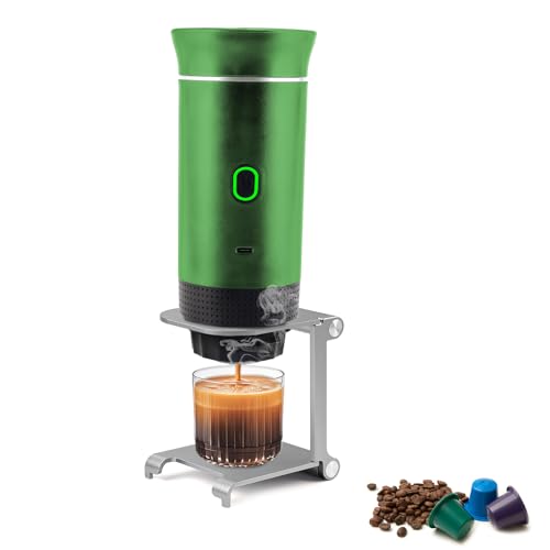 obecilc Portable Espresso Maker, 20 Bar Mini Travel Coffee Maker with USB,3-In-1 Camping Coffee Maker Self-Heating, Compatible with Ground Coffee & Capsule for Hiking,Office,RV(green)