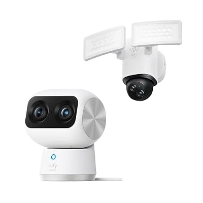 eufy Security Floodlight Camera E340 Wired, 360° Pan and Tilt Indoor Cam S350, Dual Cameras, 4K UHD Resolution Security Camera with 8× Zoom and 360° PTZ
