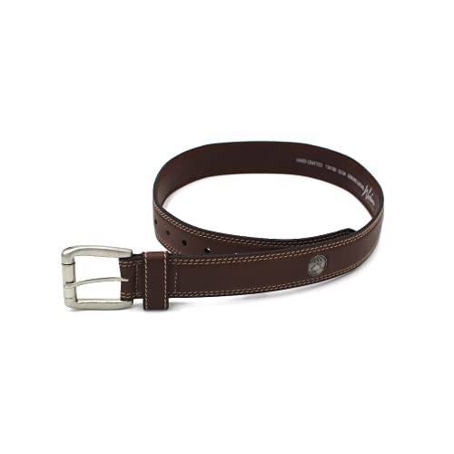 WEBER'S PREMIER LEATHER Brown Double Stitch Genuine Leather Casual Men’s Belt with Buck Concho2