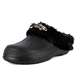 Juicy Couture Womens Fur Lined Clogs Indoor Outdoor Mules JC Warm and Fuzzy Shoes with Stylish Crown Emblem -Cora Black-7