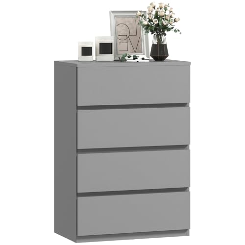 HOMCOM Chest of Drawers, 4 Drawers Storage Cabinet Floor Tower Cupboard for Bedroom Living Room, Grey