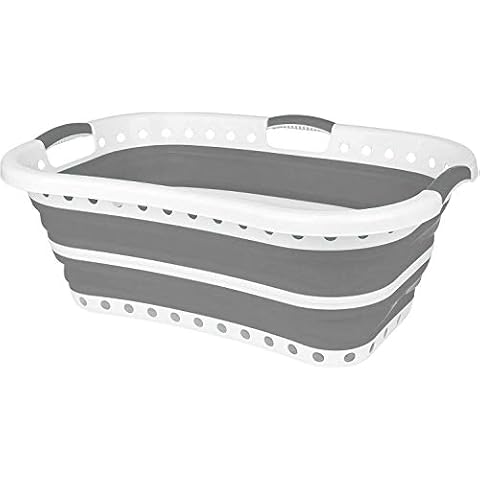 Collapsible Laundry Basket Large Hip Hugger Folding Plastic Silicone Washing Clothes Organiser 66 x 44 x 24 cm Cover