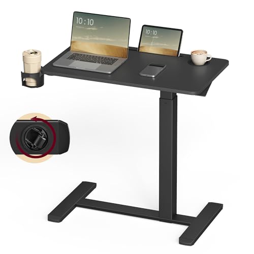 VASAGLE Beistelltisch mit Rollen, mobiler Stehtisch, 70 x 40 cm große Tischplatte, verstellbare Höhe, 2 Getränkehalter, Schlitz für Handy oder Tablet, tintenschwarz LSD600B01