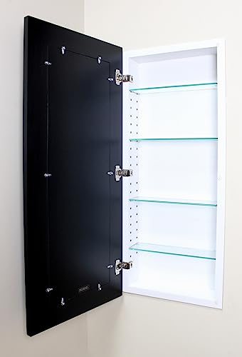 Image of 14x36 Concealed Picture Frame Medicine Cabinet without Mirror for Bathroom, Recessed in the Wall, Made in North America, Real Wood, NO MDF, Adjustable Shelves, Hidden, Black